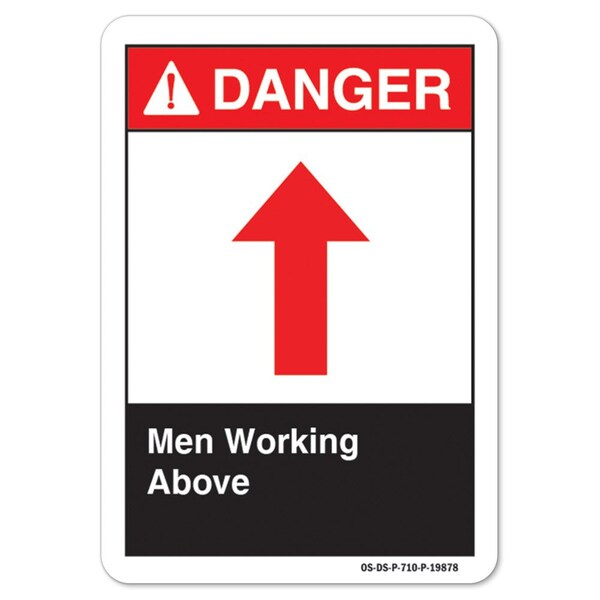 ANSI Danger, Alum, 24" x 18", Landscape, Men Working Above (Arrow Up), Men Working Above (Arrow Up)